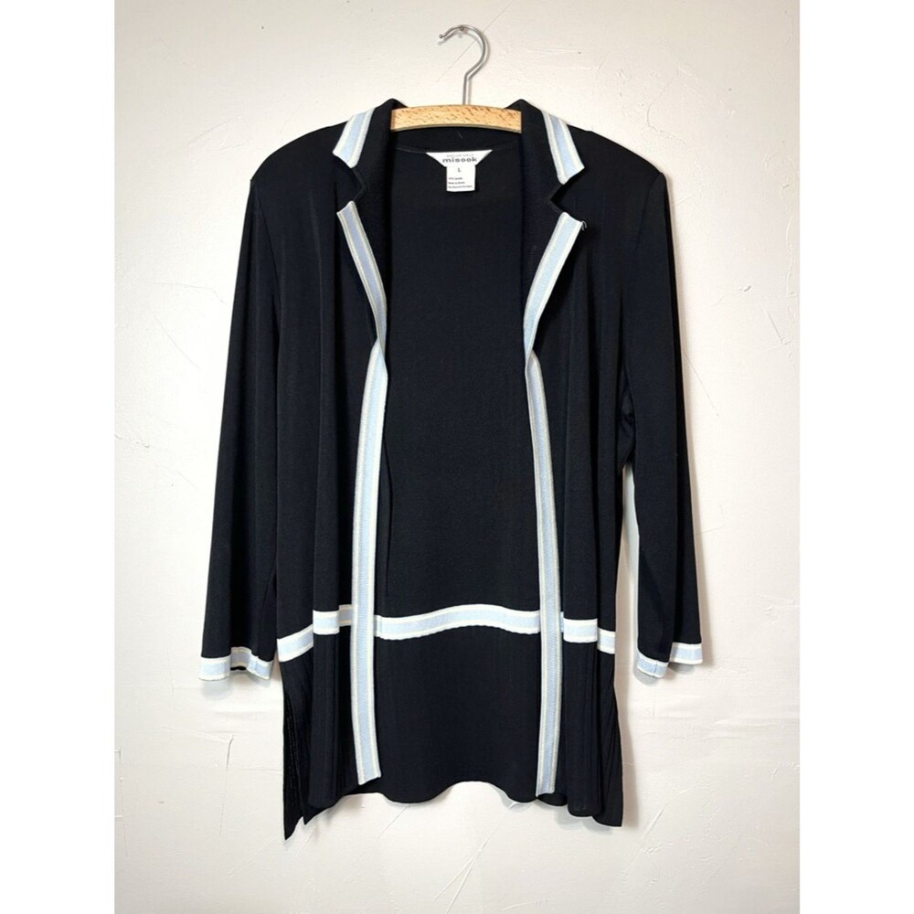 Misook Exclusively Misook Black + Baby Blue Open Lightweight Cardigan Size Large